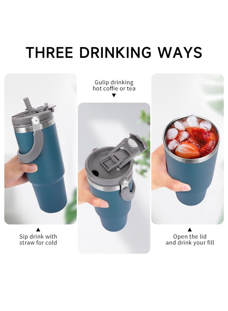 TYESO 1200ml Vacuum Insulated Tumbler 40oz Stainless Steel Travel Mug with Handle & Lid – Double Wall Thermal Water Bottle for Hot & Cold Drinks, Leakproof Large Capacity Cup – Blue - Image 4